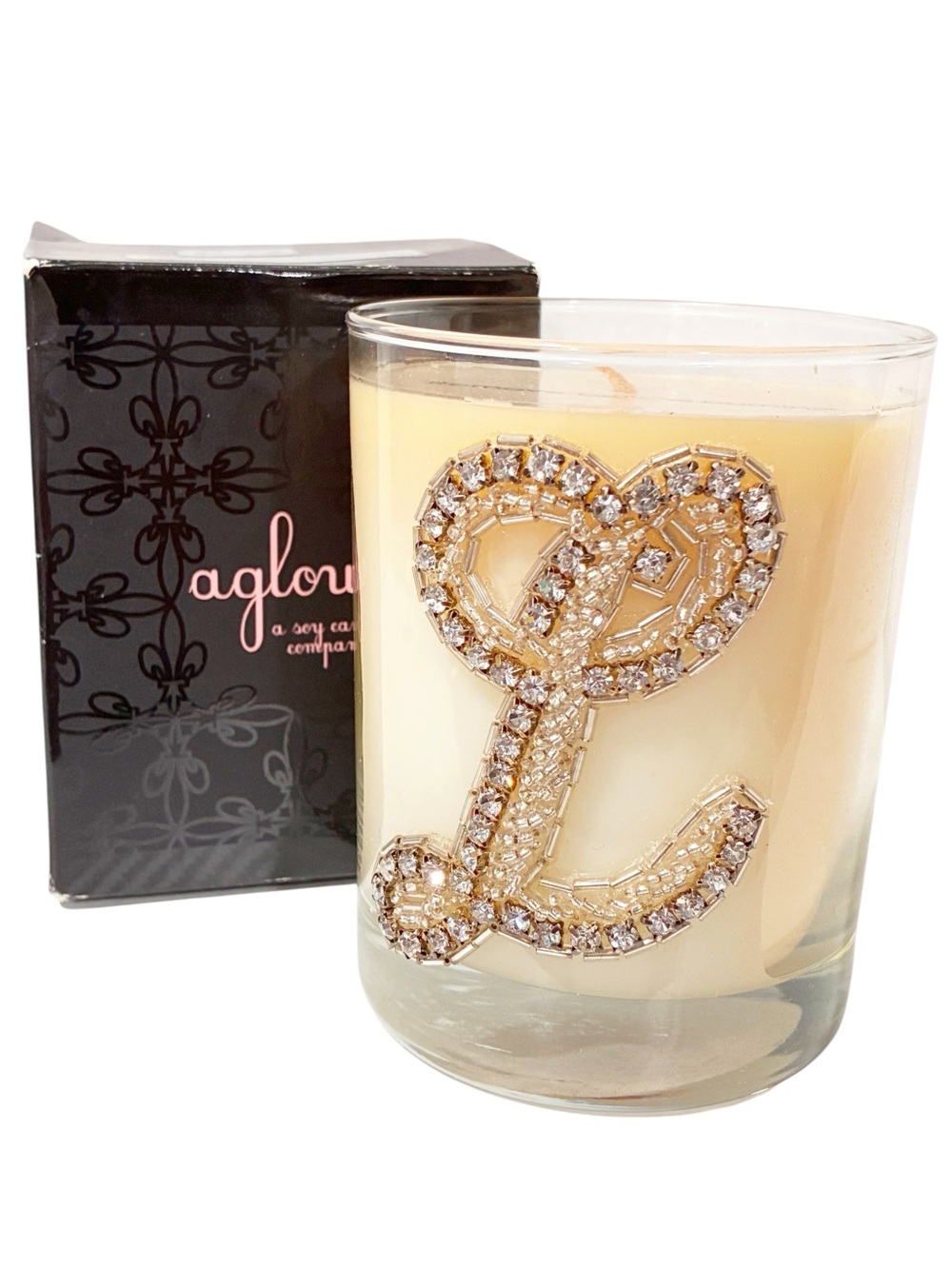 Aglow Jeweled Initial L Soy Blend Single Wick Candle NEW